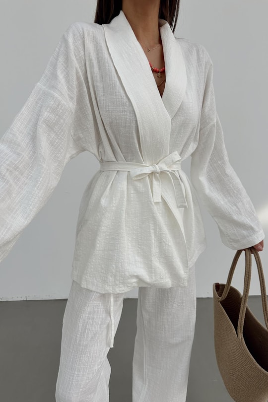 Keten Kimono Takım Ekru