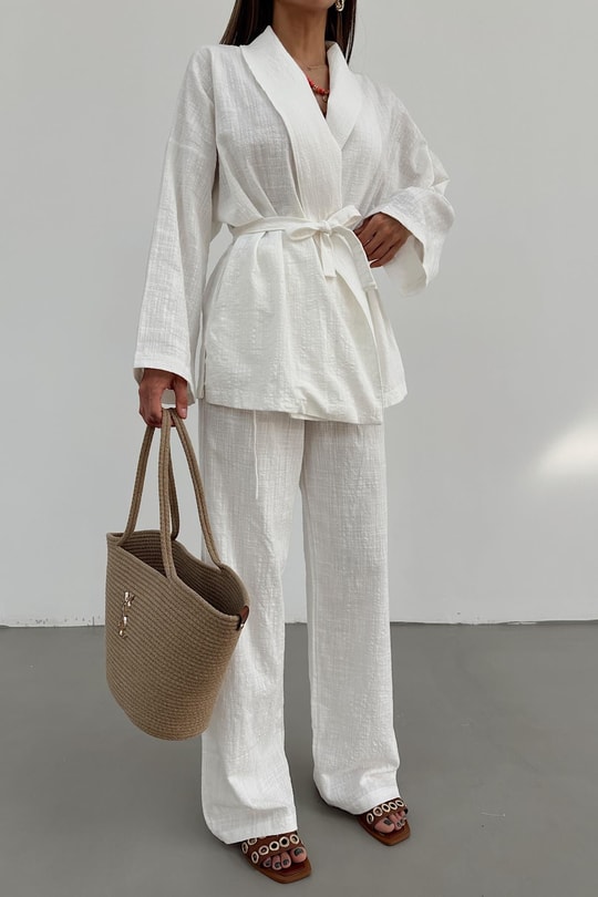 Keten Kimono Takım Ekru