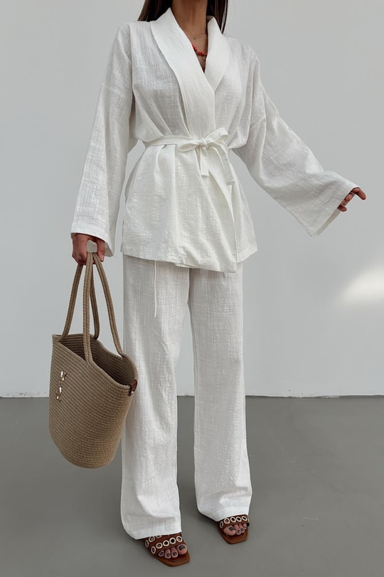 Keten Kimono Takım Ekru
