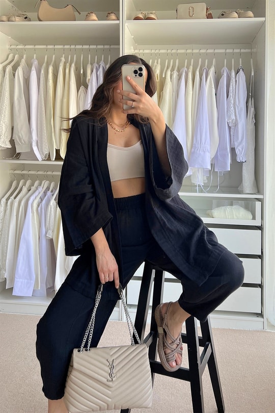 Keten Kimono Takım Siyah