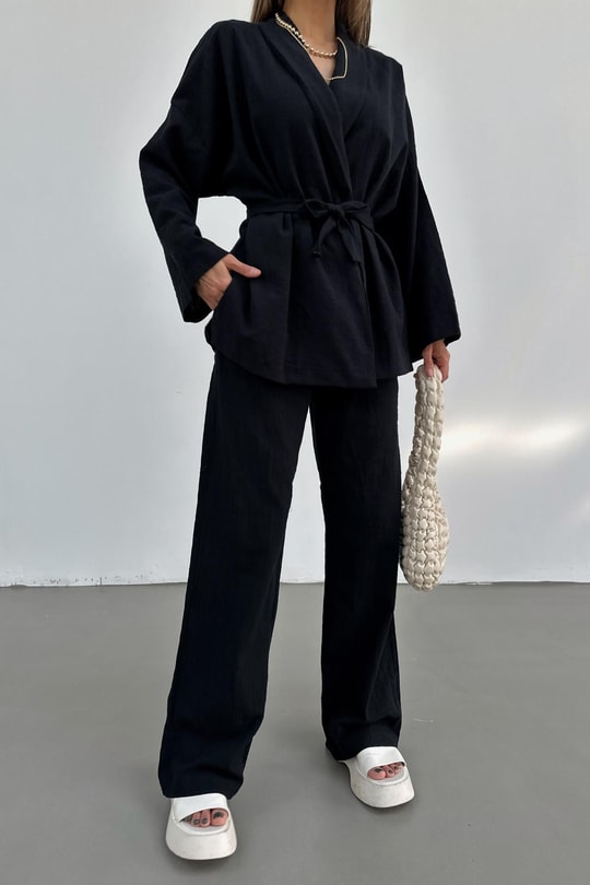 Keten Kimono Takım Siyah