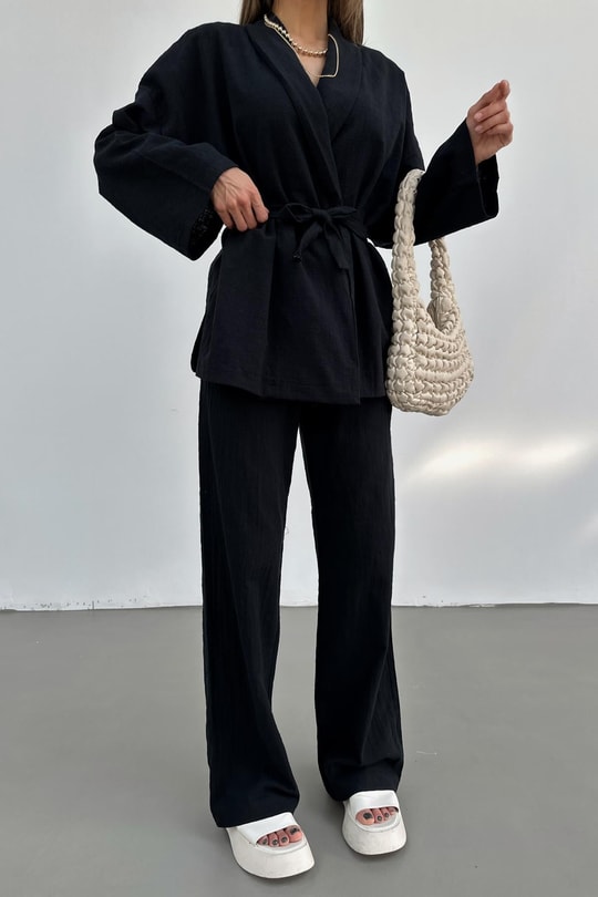 Keten Kimono Takım Siyah