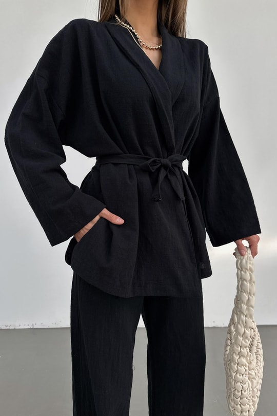 Keten Kimono Takım Siyah