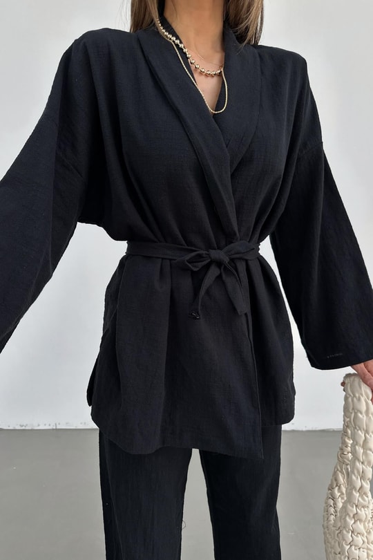 Keten Kimono Takım Siyah