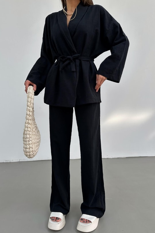 Keten Kimono Takım Siyah