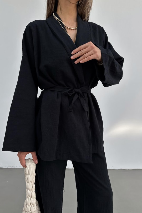 Keten Kimono Takım Siyah