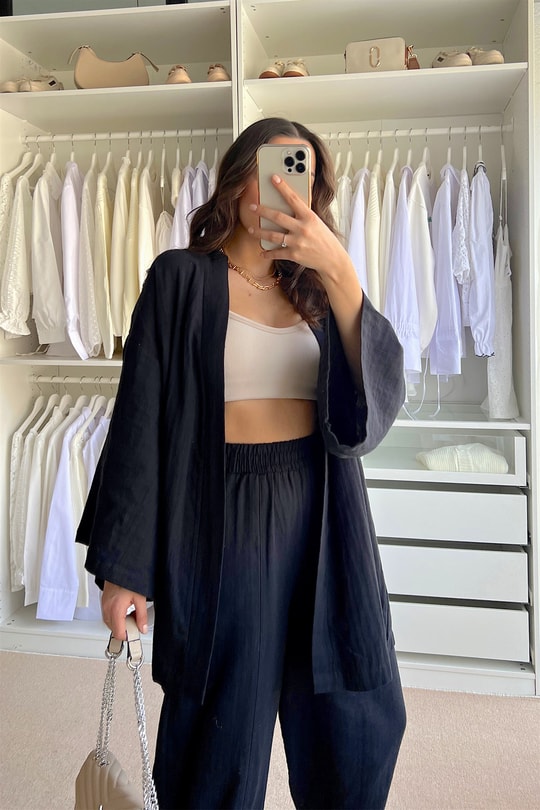 Keten Kimono Takım Siyah