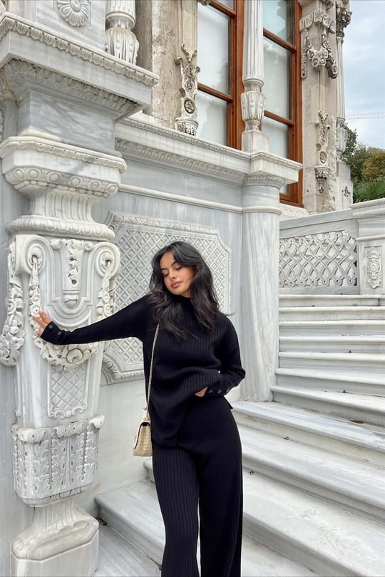 Kol Düğme Detay Fitilli Takım Siyah