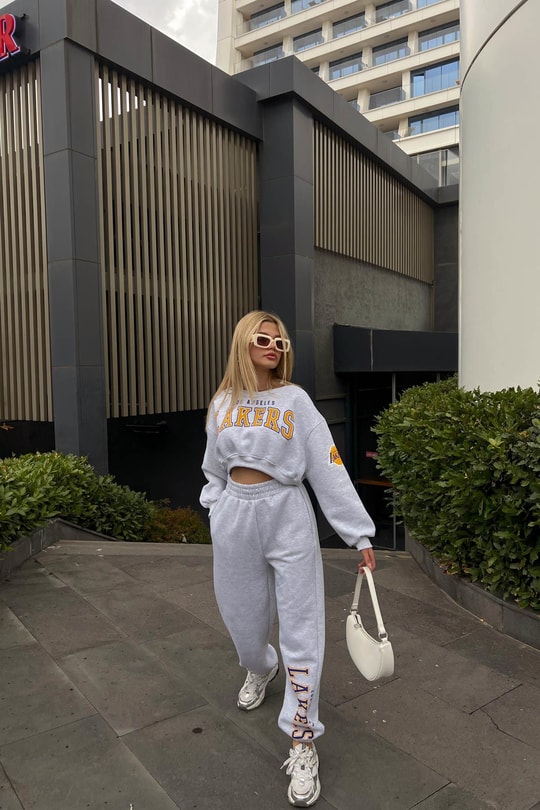 Lakers Baskılı Crop Sweat Takım Gri