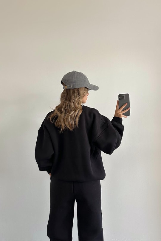 Oversize Bağcıklı NY Eşofman Takım Siyah