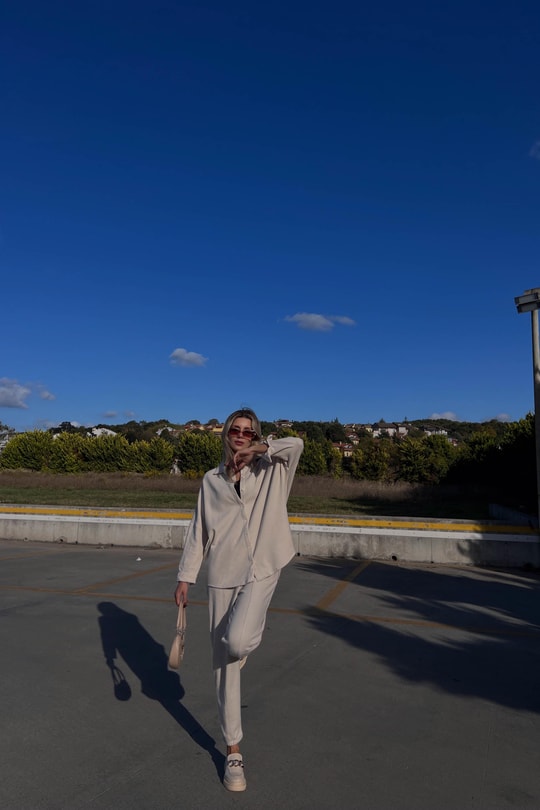 Oversize Gömlek Pantolon Takım Taş