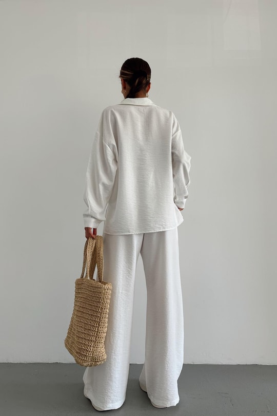 Oversize Gömlek Pantolon Takım Beyaz