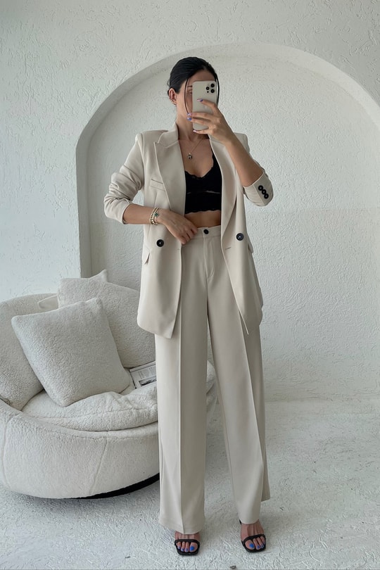 Oversize Palazzo Takım Bej