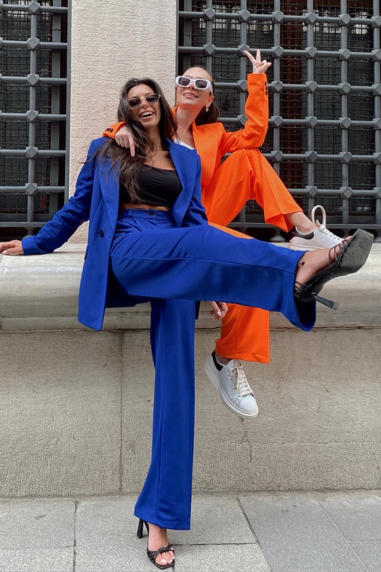 Oversize Palazzo Takım Saks Mavisi