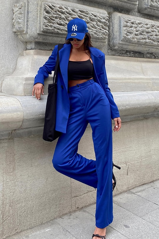 Oversize Palazzo Takım Saks Mavisi