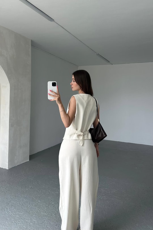 Palazzo Yelekli Keten Takım Ekru
