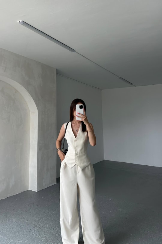 Palazzo Yelekli Keten Takım Ekru