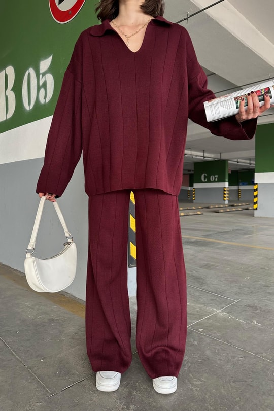 Polo Yaka Triko Takım Bordo