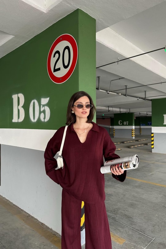Polo Yaka Triko Takım Bordo