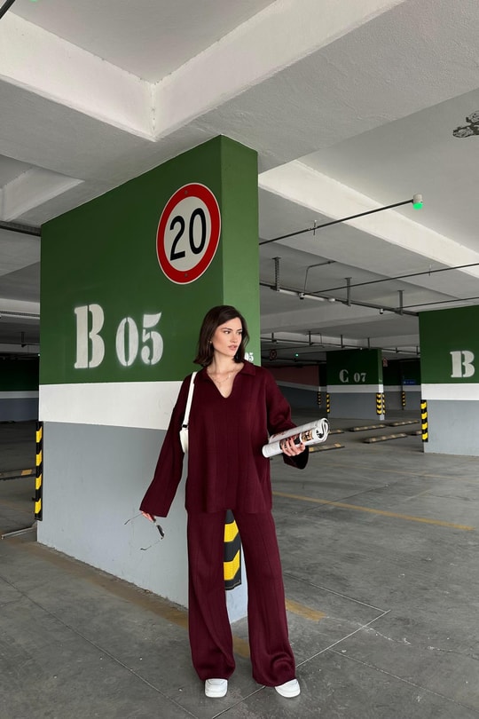 Polo Yaka Triko Takım Bordo