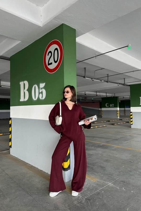 Polo Yaka Triko Takım Bordo