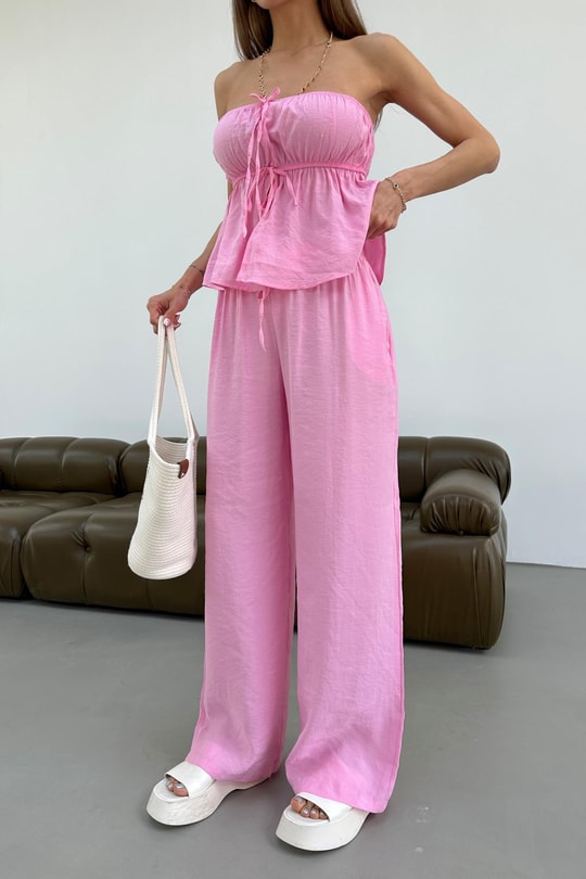 Relax Straplez Bluz Pantolon Takım Pembe
