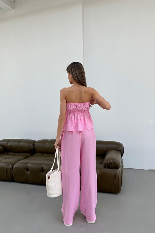 Relax Straplez Bluz Pantolon Takım Pembe
