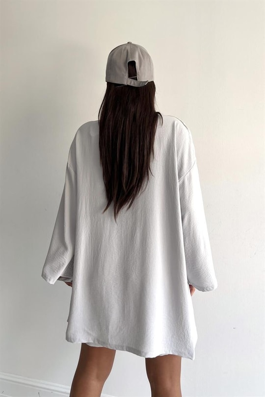 Relaxed Şortlu Kimono Takım Gri