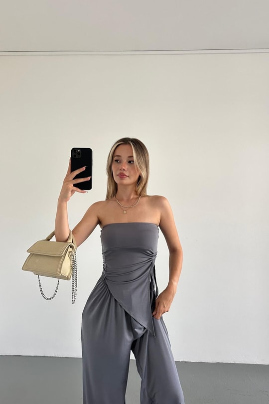 Sendy Büzgülü Takım Koyu Gri