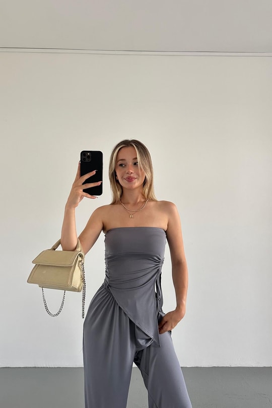 Sendy Büzgülü Takım Koyu Gri