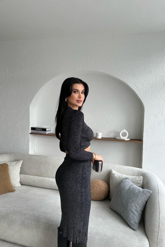 Simli Triko Takım Siyah