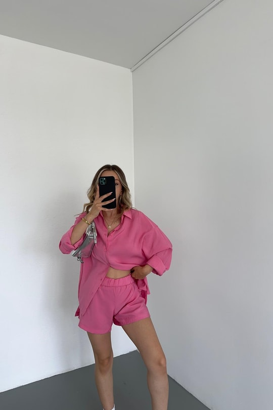 Tensel Kumaş Relax Takım Pembe