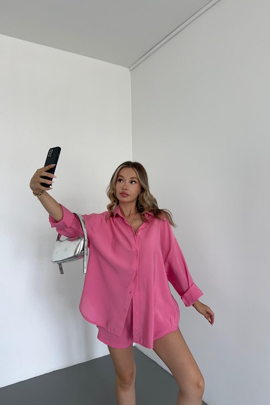Tensel Kumaş Relax Takım Pembe