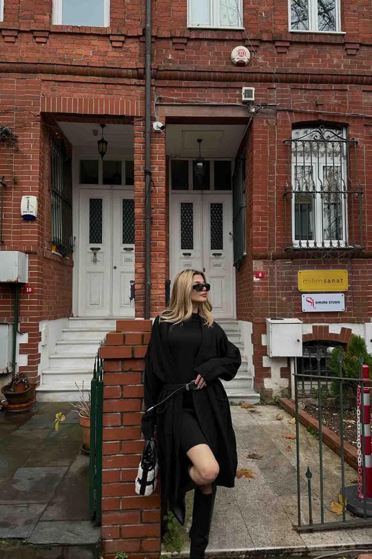 Triko Elbiseli Takım Siyah