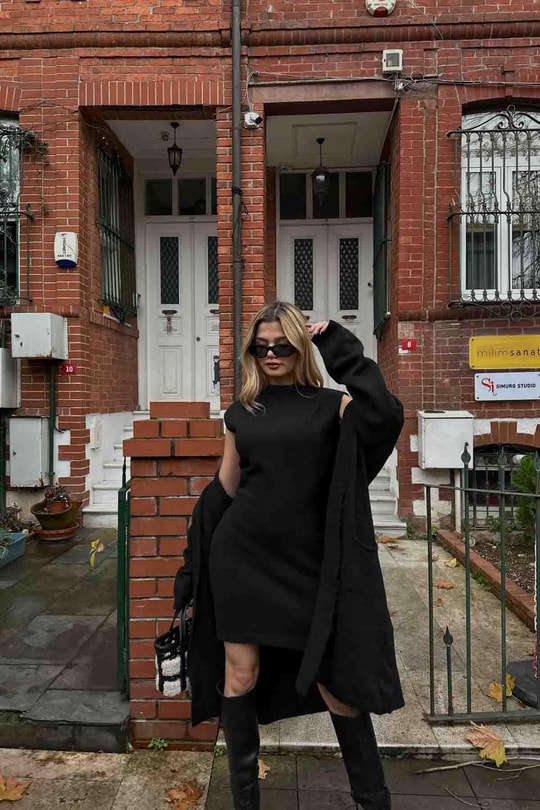 Triko Elbiseli Takım Siyah