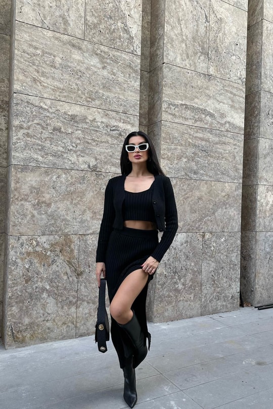 Üçlü Triko Takım Siyah