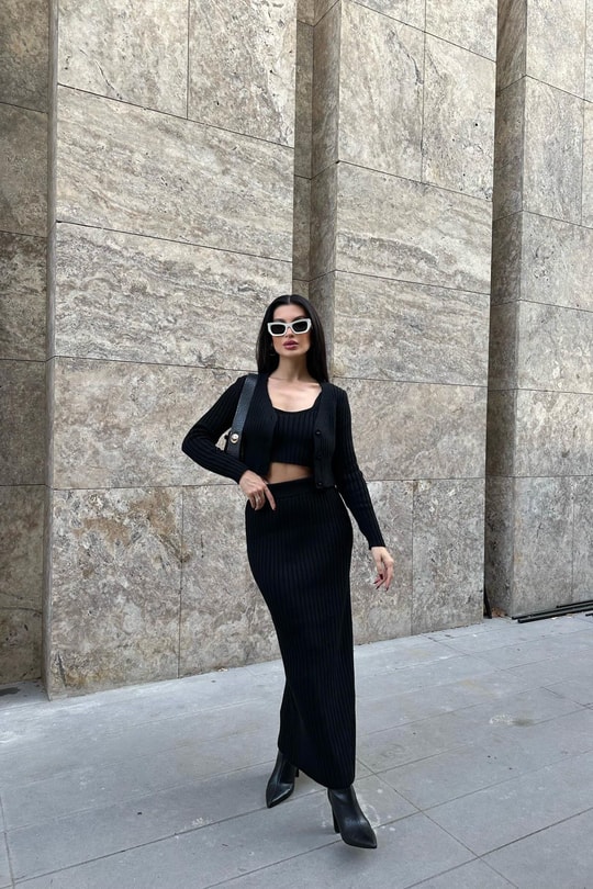 Üçlü Triko Takım Siyah