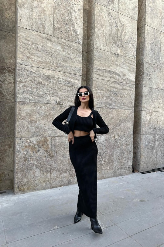 Üçlü Triko Takım Siyah