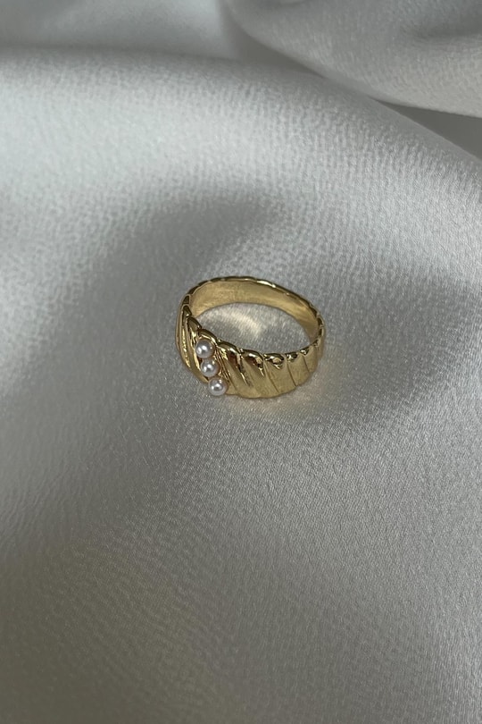 İncili Vintage Burgu Yüzük Gold