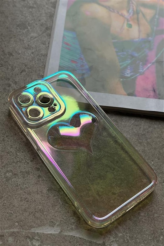 Kalp Kabartmalı Telefon Kılıfı Iphone12PMax Şeffaf Beyaz