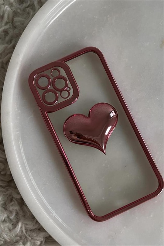 Kalp Kabartmalı Telefon Kılıfı Iphone12 Pembe