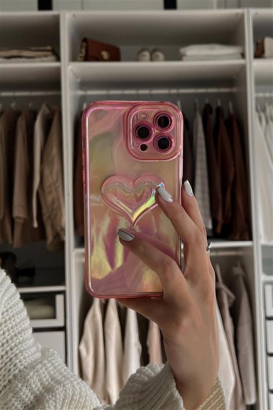 Kalp Kabartmalı Telefon Kılıfı Iphone12PMax Fuşya