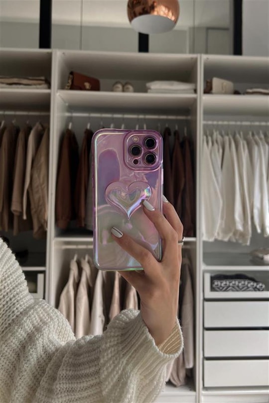 Kalp Kabartmalı Telefon Kılıfı Iphone12PMax Lila