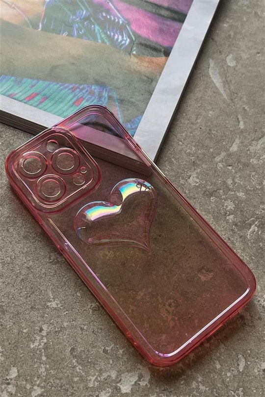 Kalp Kabartmalı Telefon Kılıfı Iphone12PMax Fuşya