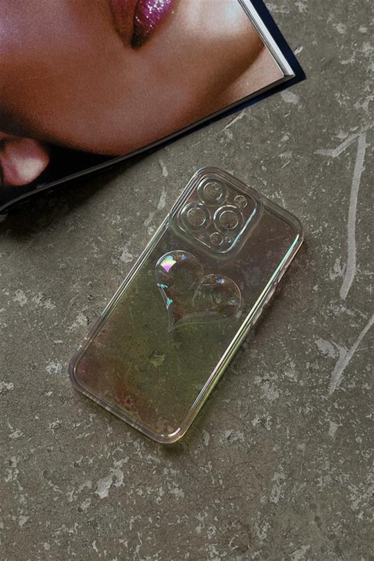 Kalp Kabartmalı Telefon Kılıfı Iphone12PMax Şeffaf Beyaz