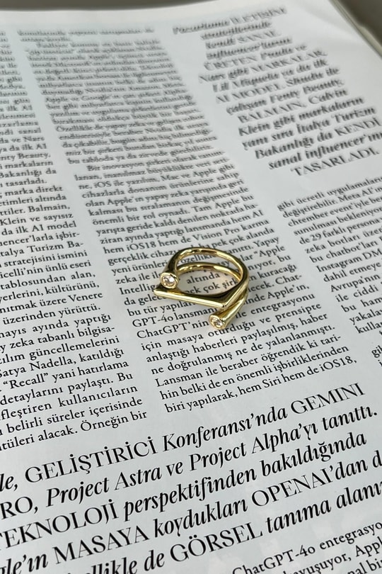 Yassı Taş Yüzük Gold