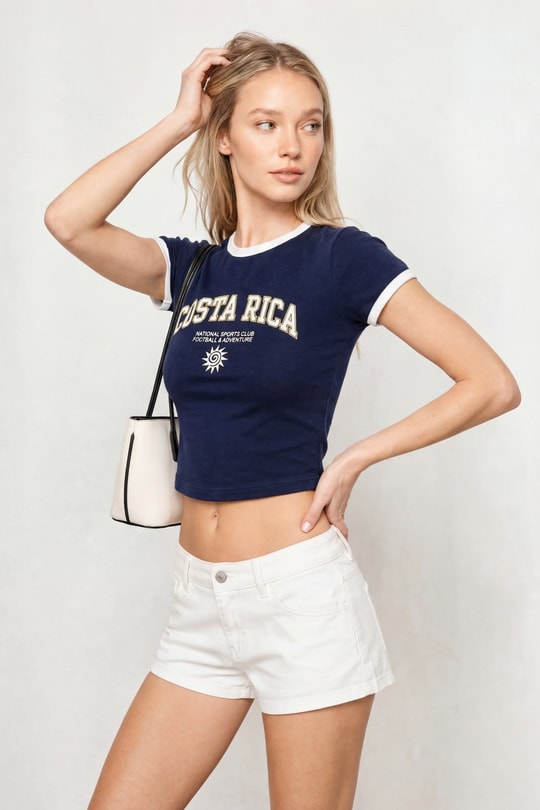 Baskılı Kısa Kol Tshirt Lacivert Tişört