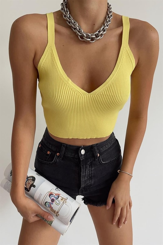 3'lü V Yaka Crop Tops (Renk Dağılımı Karışıktır) STANDART