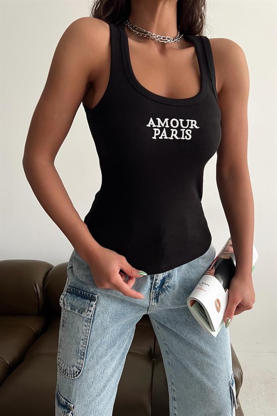 Amour Paris Fitilli Top Siyah