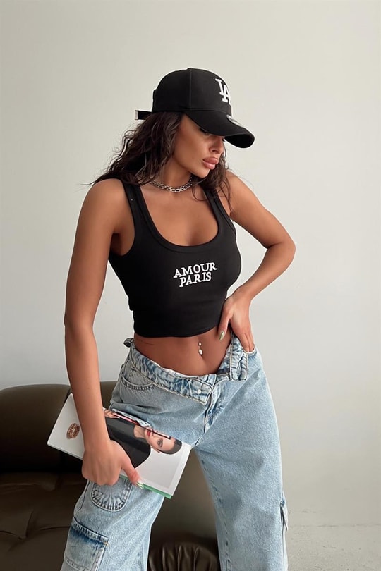 Amour Paris Fitilli Top Siyah
